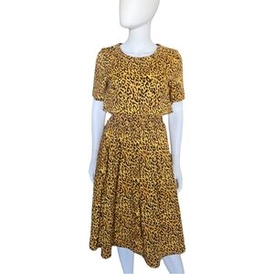 AUTUMN ADEIGBO | Lottie Leopard Print Short Sleeve Midi Dress Size 2
